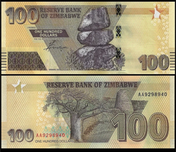 Nota do Zimbabwe 100 Dollars 2020 Pick #W106