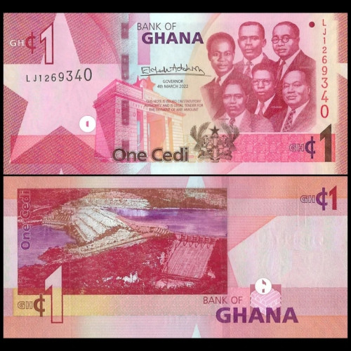 Nota do Gana Ghana 1 Cedi 2022 Pick #W45 UNC