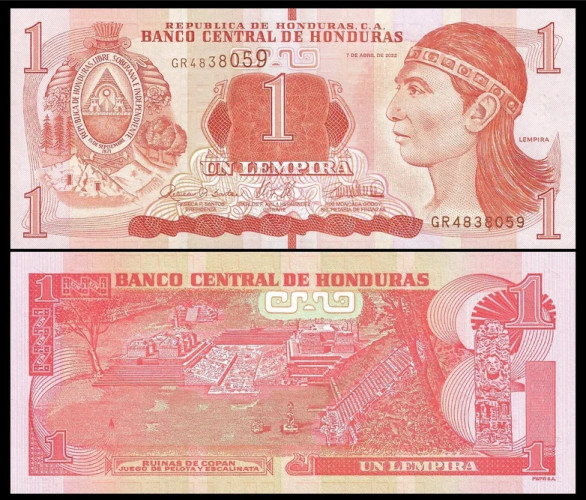 Nota das Honduras 1 Lempira de 2022 Pick # 96e UNC