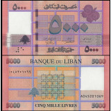 Nota do Libano 5000 Livres 2021 Pick # 91c UNC