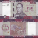 Nota da Liberia 5 Dollars 2016 Pick # 31a UNC