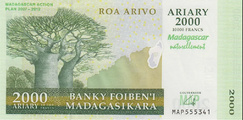 Nota de Madagascar 2000 Ariary 2007 Pick # 93a MDP UNC