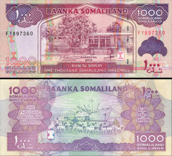 Nota da Somalia Somaliland 1000 Shilin 2015 Pick #20d UNC