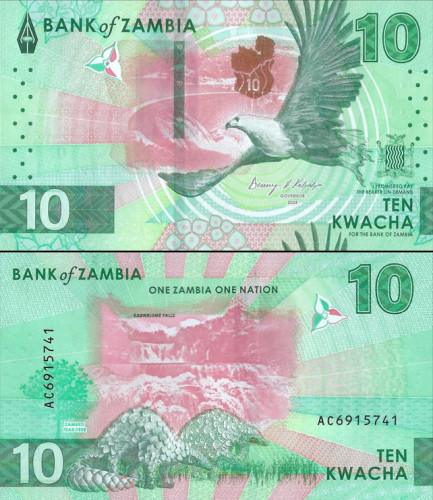 Nota da Zâmbia 10 Kwacha 2024 Pick # W62 UNC