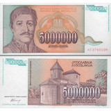 Nota da Jugoslávia 5.000.000 Dinara 1993 Pick # 132 UNC