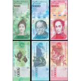 Lote de 7 Notas da Venezuela 100 - 20000 Bolivares 2016/2017 UNC