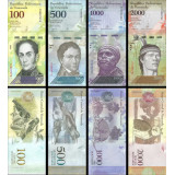 Lote de 7 Notas da Venezuela 100 - 20000 Bolivares 2016/2017 UNC