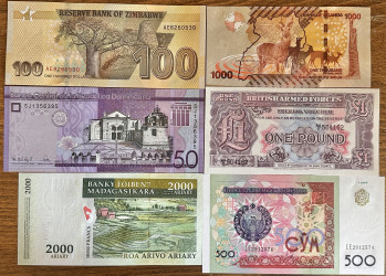 Sonderpaket mit 20 Banknoten aus aller Welt – verschiedene Kontinente – Zustand: UNC