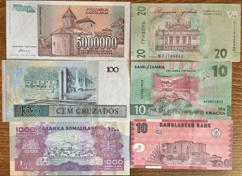 Lote Especial de 20 Notas do Mundo – Diversos Continentes – Estado UNC