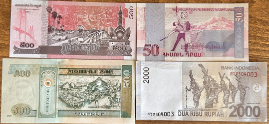 Special Set of 20 Banknotes from Around the World – Various Continents – UNC Condition