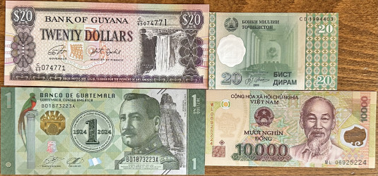 Lote Especial de 20 Notas do Mundo – Diversos Continentes – Estado UNC