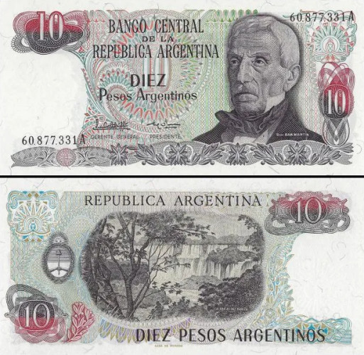 Argentina - 10 Pesos Argentinos 1983 - San Martín / Cataratas do Iguaçu Pick #313a (2)