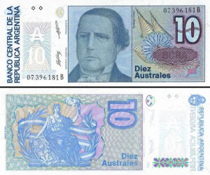 Argentina - 10 Australes 1985 - Santiago Derqui / Alegoria Pick #325b