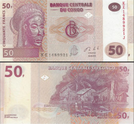República Democrática do Congo - 50 Francos 2013 - Máscara Tshokwe Pick #97b UNC