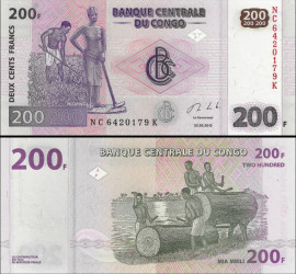 R. D. Congo - 200 Francos 2013 - Agricultura e Trabalho Manual Pick #99b UNC