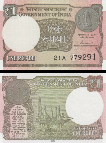 Nota de 1 Rupia - Índia (2017) | Assinatura Shaktikanta Das Pick #117c UNC