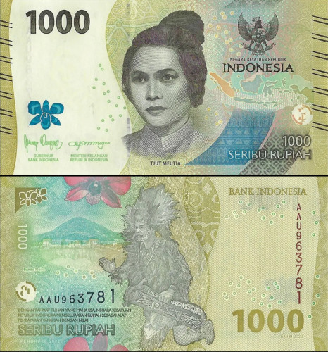 Nota de 1.000 Rupiah - Indonésia (Emissão 2022) | Tjut Meutia Pick # 162a UNC