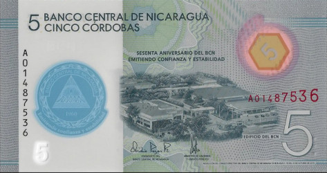 Nicarágua - 5 Córdobas (2019) - 60 Anos BCN - Polímero - Pick #219a UNC