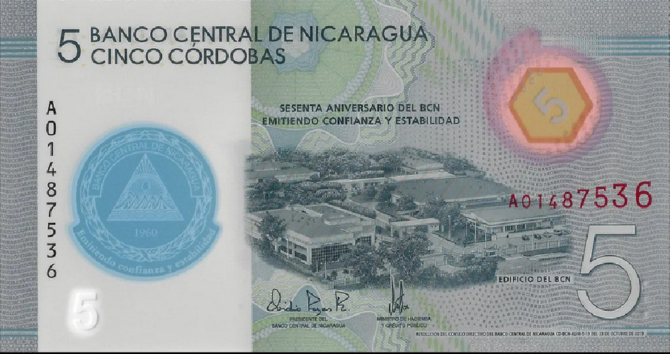 Nicarágua - 5 Córdobas (2019) - 60 Anos BCN - Polímero - Pick #219a UNC