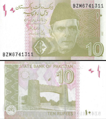Paquistão - 10 Rupees (2022) - Muhammad Ali Jinnah - Pick #45r UNC