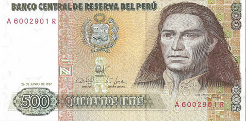 Peru - 500 Intis (1987) - Túpac Amaru II - Pick #134 - UNC